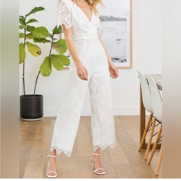 Lulus Pants - Lulu’s White Glorious Love Lace V-neck Jumpsuit